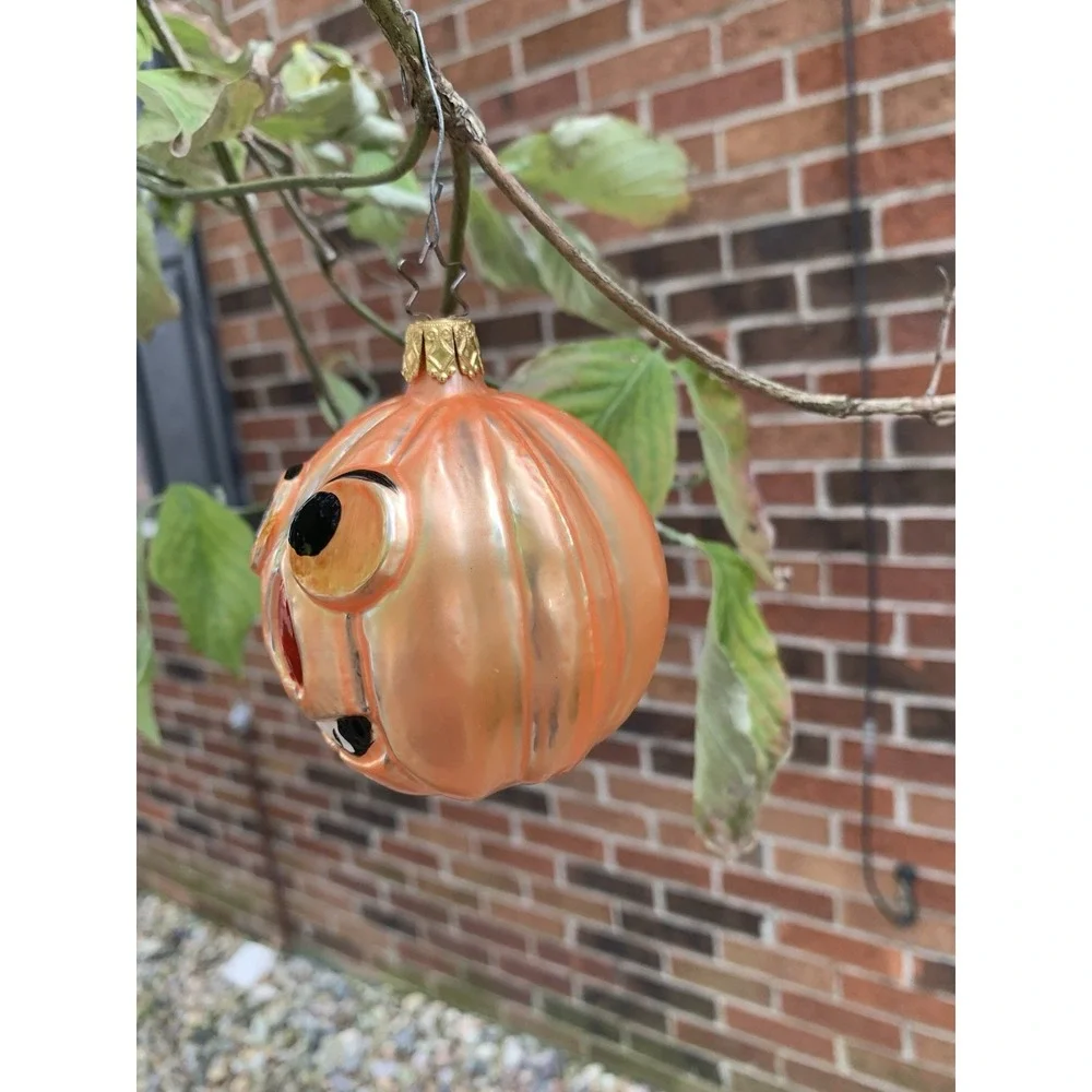 Halloween Pumpkin Jack O Lantern Glass‎ Ornament 3